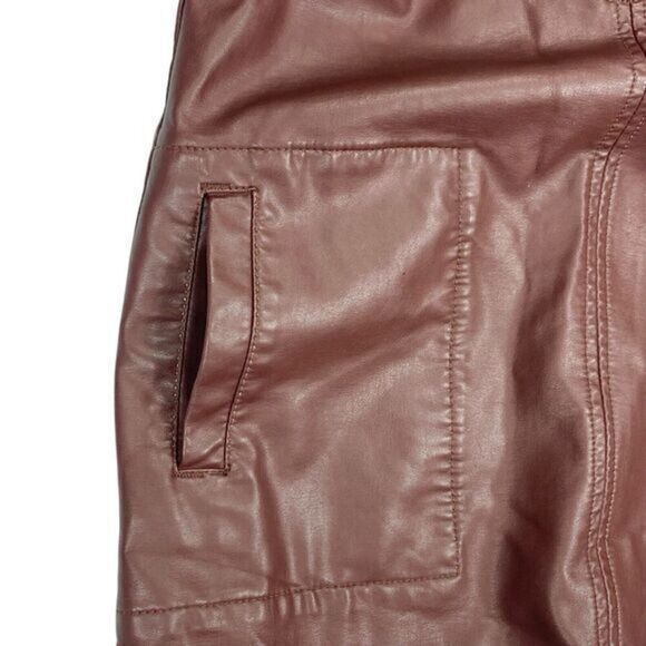 Free People Vegan Leather Dress Womens Size XS Burgundy Front Zip Western Mini - Picture 6 of 15